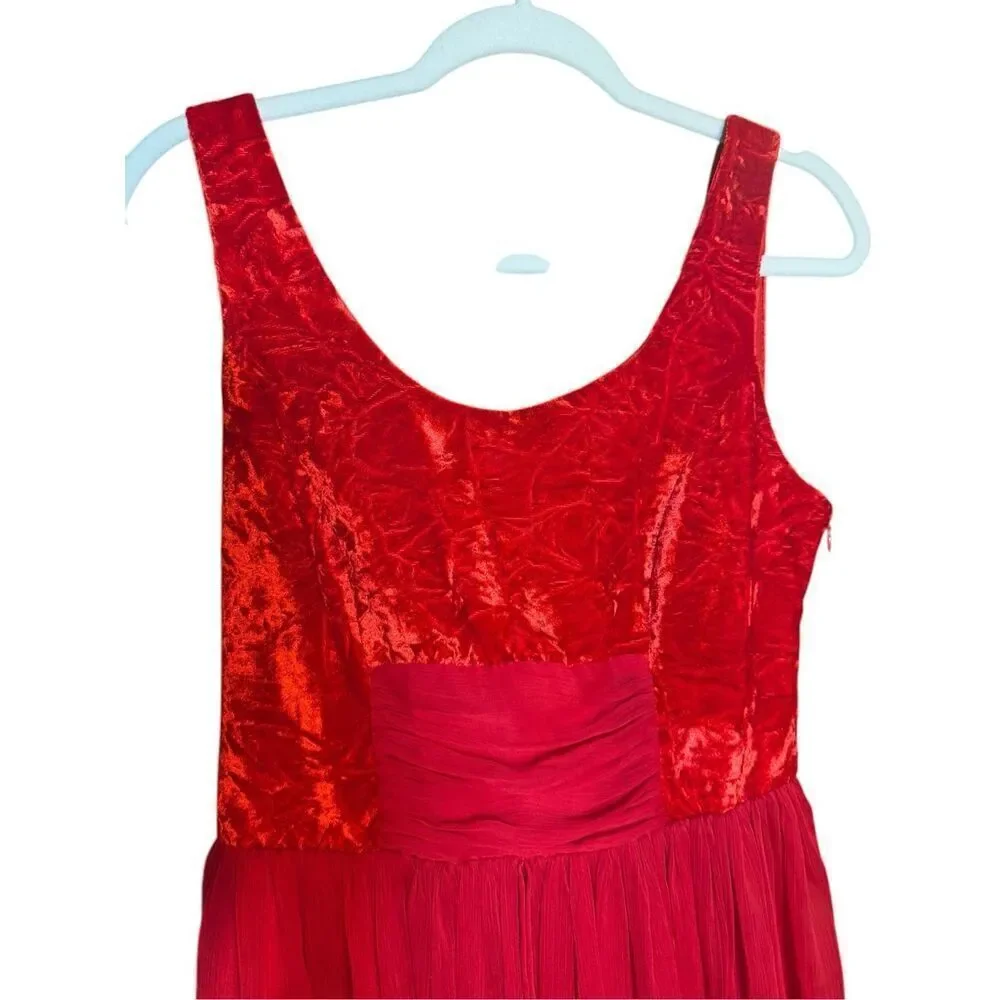Free People Vibrant Red Crushed‎ Velvet Party Mini Baby Doll Dress Sz 8